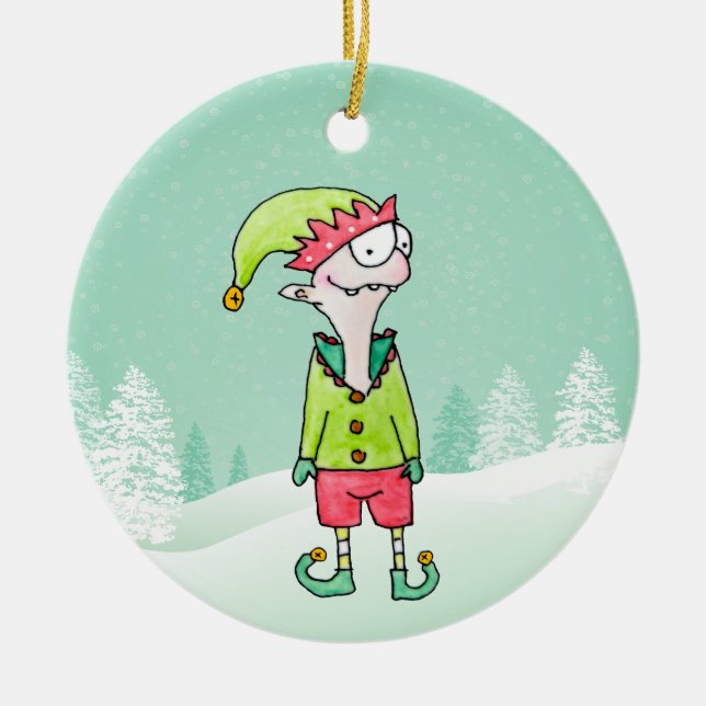 Adorno De Cerámica Navidades divertidos Elf Ornament (Frente)