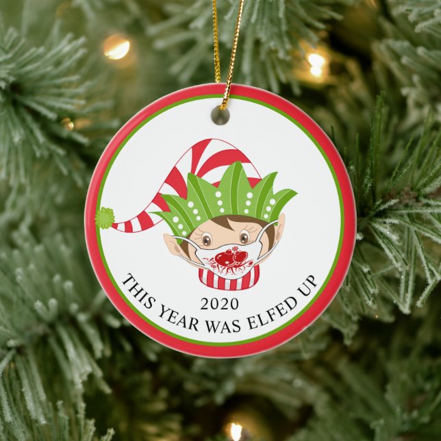Adorno De Cerámica Navidades divertidos enfrentan la máscara Elf 2020 (Árbol)