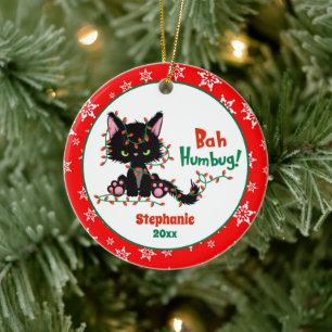 Adorno De Cerámica Navidades divertidos Grumpy Cat Bah Humbug