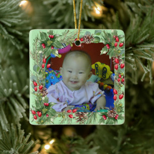 Adorno De Cerámica Navidades divertidos Wreath Photo Frame