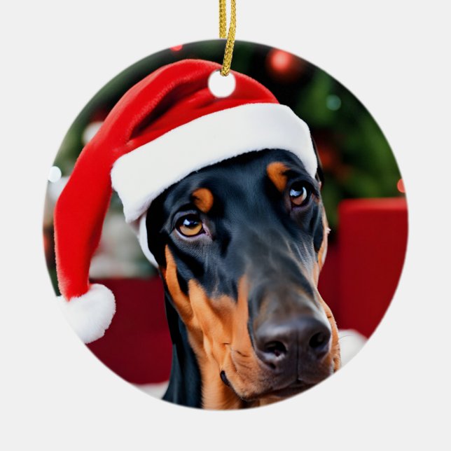 Adorno De Cerámica Navidades Doberman (Frente)