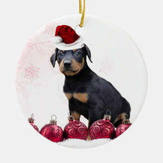 Adorno De Cerámica Navidades Doberman cachorro de cerámica redonda
