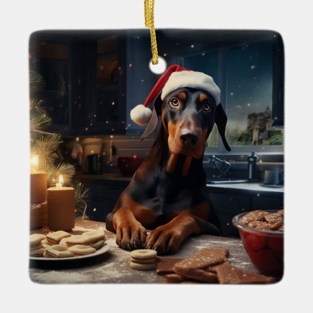Adorno De Cerámica Navidades Doberman celebraciones festivas (Anverso)