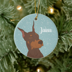 Adorno De Cerámica Navidades Doberman Pinscher