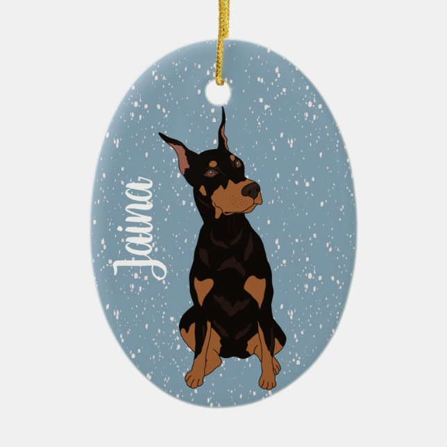 Adorno De Cerámica Navidades Doberman Pinscher (Frente)