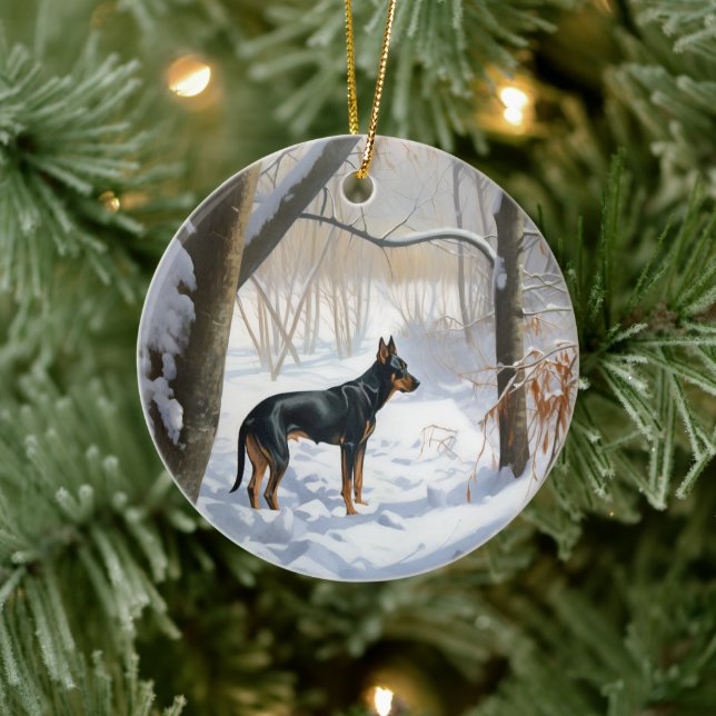 Adorno De Cerámica Navidades Doberman Pinscher Let It Snow (Árbol)