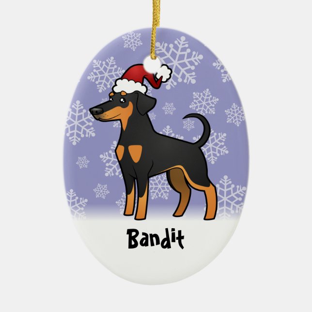 Adorno De Cerámica Navidades Doberman Pinscher (orejas disquetas) (Frente)