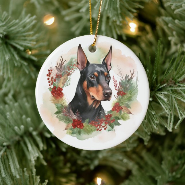 Adorno De Cerámica Navidades Doberman Wreath Festive Pup (Árbol)