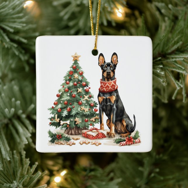 Adorno De Cerámica Navidades Dobermann Dogs (Árbol)