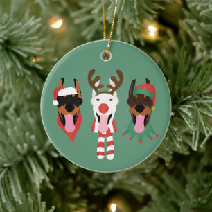 Adorno De Cerámica Navidades Dobermann Dogs