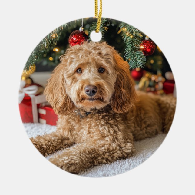 Adorno De Cerámica Navidades Doodle Dog (Frente)