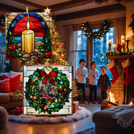 Adorno De Cerámica Navidades dorados Vela Faux StainGlass