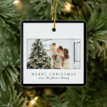 Adorno De Cerámica Navidades elegantes de foto de borde negro mínimo<br><div class="desc">Elegante ornamento navideño con un diseño sencillo y moderno con tus fotos favoritas junto con un borde y el saludo editable "Feliz Navidad".</div>