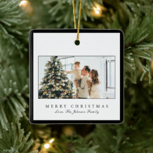 Adorno De Cerámica Navidades elegantes de foto de borde negro mínimo