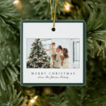 Adorno De Cerámica Navidades elegantes minimalistas de fotografía de<br><div class="desc">Elegante ornamento navideño con un diseño sencillo y moderno con tus fotos favoritas junto con un borde y el saludo editable "Feliz Navidad".</div>