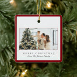 Adorno De Cerámica Navidades elegantes minimalistas de fotos de la fr<br><div class="desc">Elegante ornamento navideño con un diseño sencillo y moderno con tus fotos favoritas junto con un borde y el saludo editable "Feliz Navidad".</div>