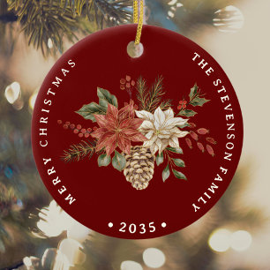 Adorno De Cerámica Navidades elegantes Poinsettia Burgundy