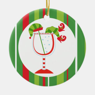 Adorno De Cerámica Navidades Elf Cocktail Feliz Navidad
