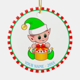 Adorno De Cerámica Navidades Elf y Nombre personalizado