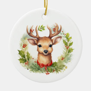 Adorno De Cerámica Navidades Elk Deer con guirnaldas de vacaciones