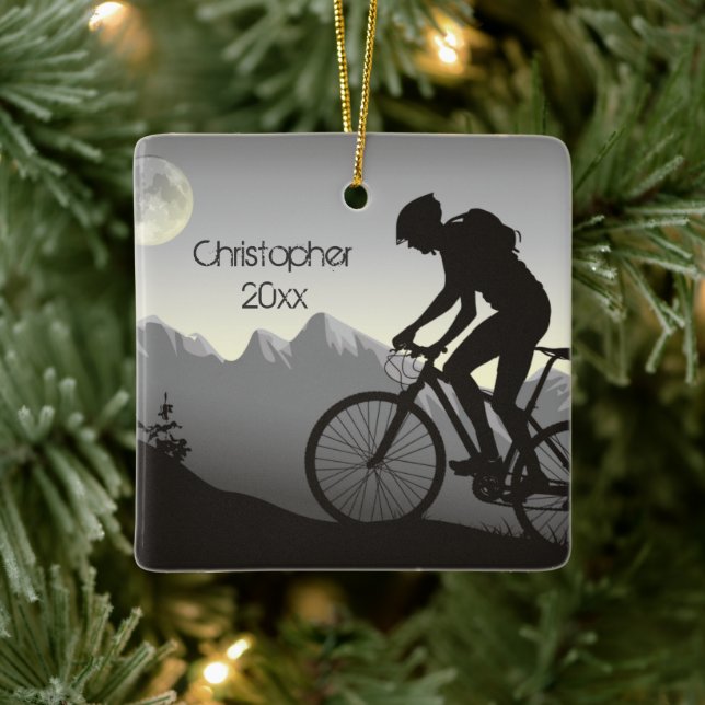 Adorno De Cerámica Navidades en bicicleta de montaña personalizada (Árbol)