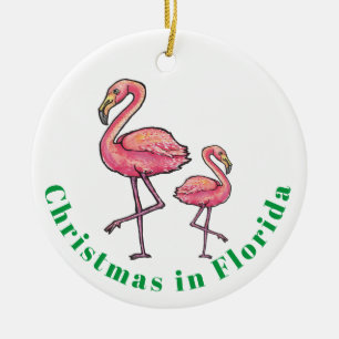 Adorno De Cerámica Navidades en Florida Flamingo