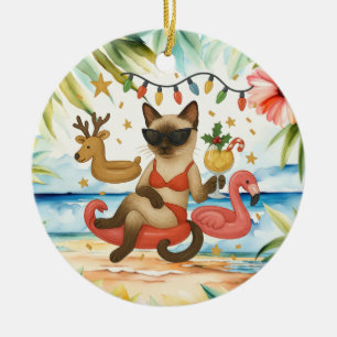 Adorno De Cerámica Navidades en julio para los amantes del gato siame