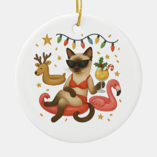 Adorno De Cerámica Navidades en julio para los amantes del gato siame