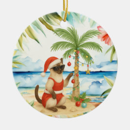 Adorno De Cerámica Navidades en julio para los amantes del gato siame