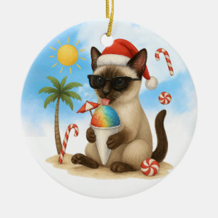 Adorno De Cerámica Navidades en julio para los amantes del gato siame