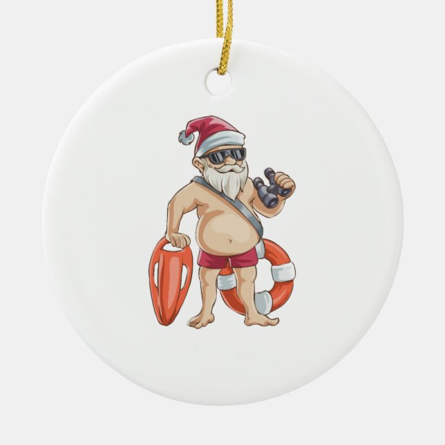 Adorno De Cerámica Navidades En Julio Santa Lifeguard (Frente)