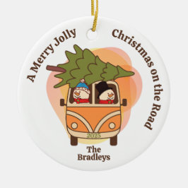 Adorno De Cerámica Navidades en la carretera Snowmen en una camioneta