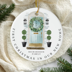 Adorno De Cerámica Navidades En La Nueva Calor De La Puerta Verde azu