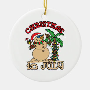 Adorno De Cerámica Navidades en la playa de arena Snowman en julio