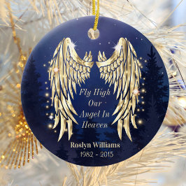 Adorno De Cerámica Navidades en memoria de Angel Wings Blue Memorial