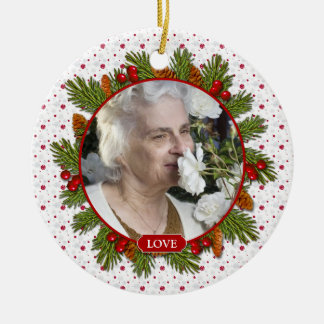 Adorno De Cerámica Navidades en memoria de Pine Boughs Holly Berries