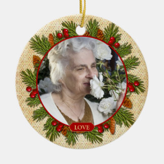 Adorno De Cerámica Navidades en memoria de Pine Boughs Holly Berries