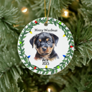 Adorno De Cerámica Navidades en Monograma Rottweiler Dog/Puppy