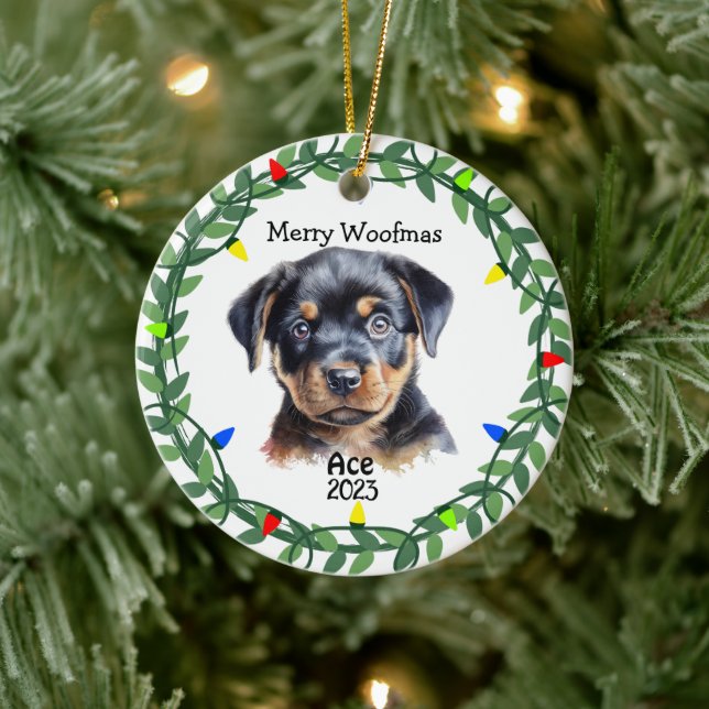 Adorno De Cerámica Navidades en Monograma Rottweiler Dog/Puppy (Árbol)