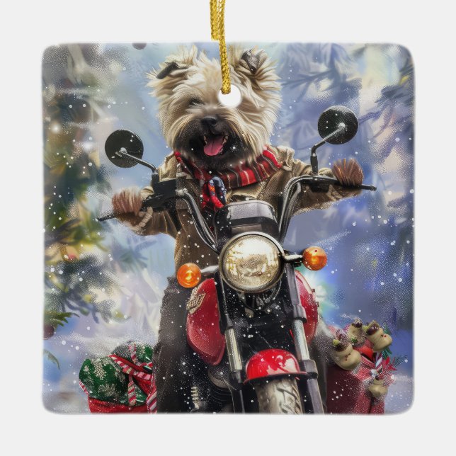 Adorno De Cerámica Navidades en moto de Cairn Terrier (Anverso)