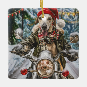 Adorno De Cerámica Navidades en motocicleta de perros de Greyhound