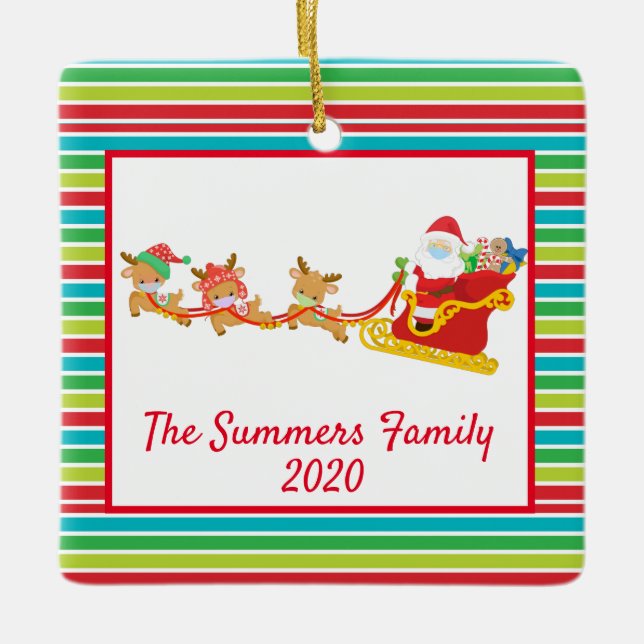 Adorno De Cerámica Navidades enfrentan máscara Santa y reno 2020 (Anverso)