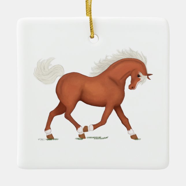 Adorno De Cerámica Navidades equinos personalizados de Sorrel Pony (Anverso)