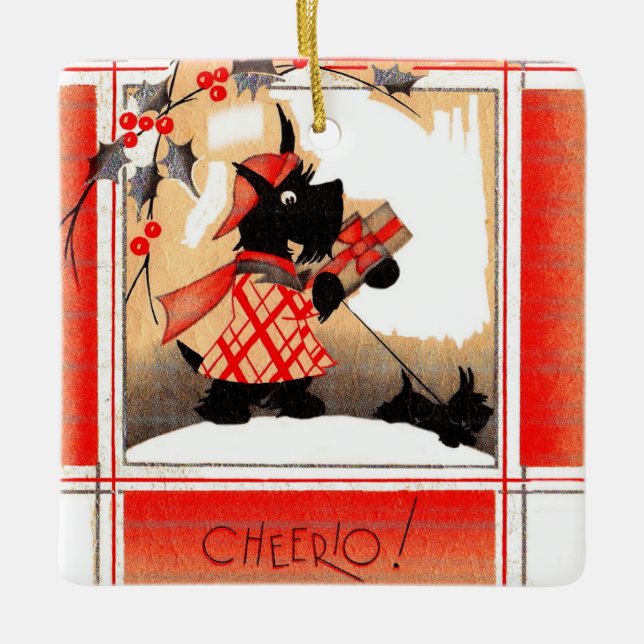 Adorno De Cerámica navidades escoceses de los años 1930 dice ‘Cheerio (Anverso)