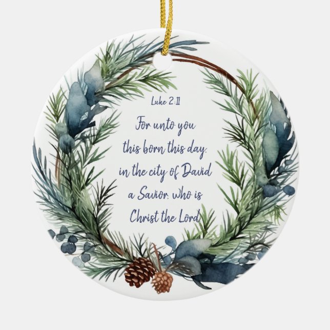 Adorno De Cerámica Navidades Escritura Luke 2:11 Cardinal Bird (Frente)