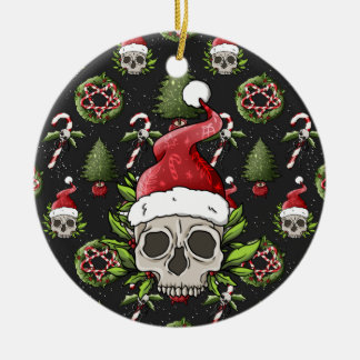 Adorno De Cerámica Navidades espeluznantes de Santa Skull