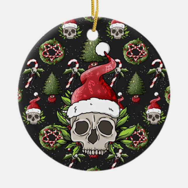 Adorno De Cerámica Navidades espeluznantes de Santa Skull (Frente)