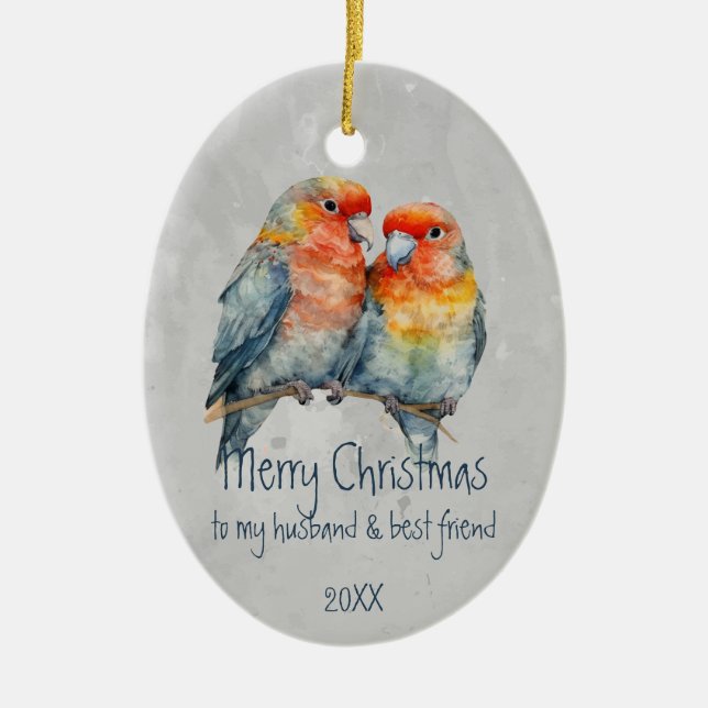 Adorno De Cerámica Navidades Esposo y mejor pareja de loro amigo (Frente)