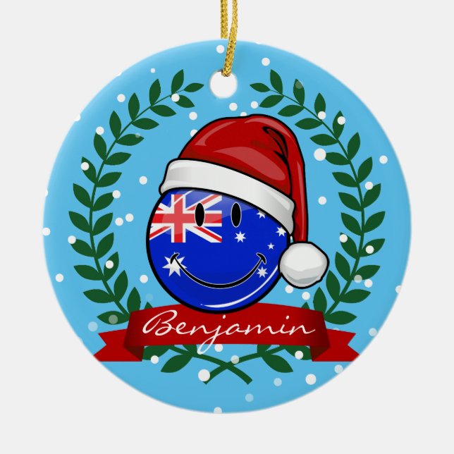Adorno De Cerámica Navidades estilo Auzzie Bandera sonriente australi (Frente)
