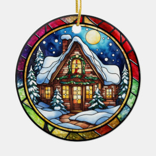 Adorno De Cerámica Navidades estilo de cristal manchado en casa de in